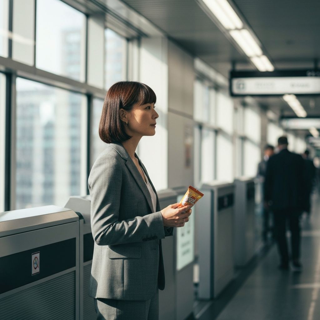 Person hält Snack-Verpackung zwischen Treffen